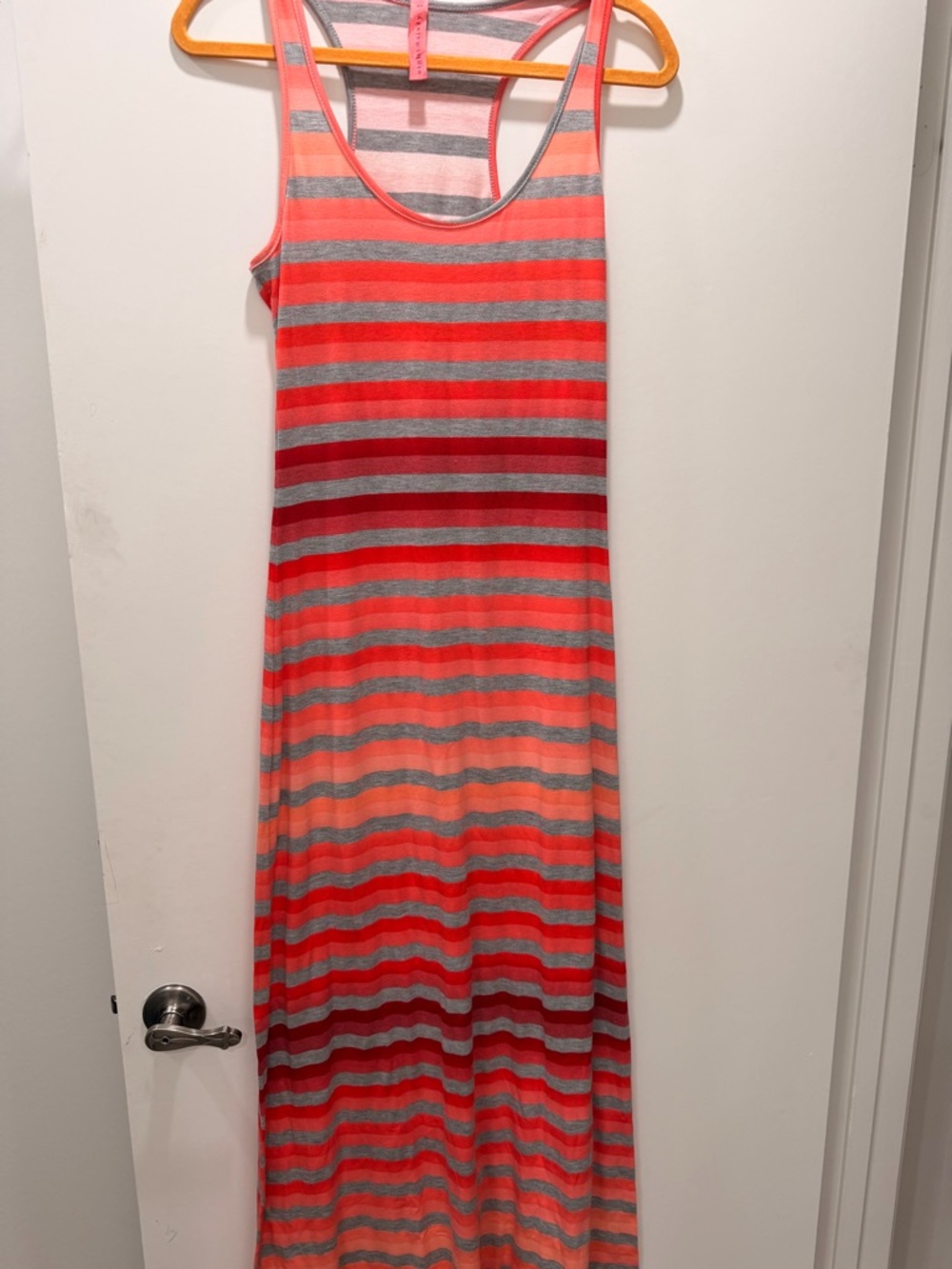 Eight Sixty Coral and Gray Striped Racerback Maxi Dress